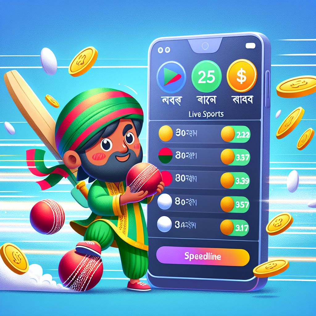 Taka333 cartoon bettor with a phone showing live odds and sports icons